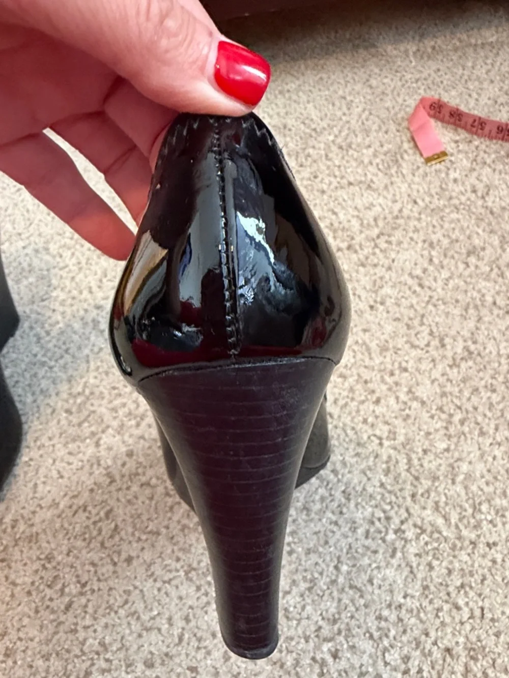 Tory Burch “Sophie” Black Patent Leather wedge heel with silver hardware, 8 - Picture 9 of 15